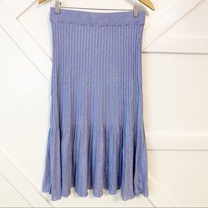 525 America Ribbed Knit Flared Midi Skirt Blue Sz M